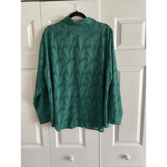 Soft Surroundings Womens 1X Green Jaquard Button Front Top - Picture 7 of 9